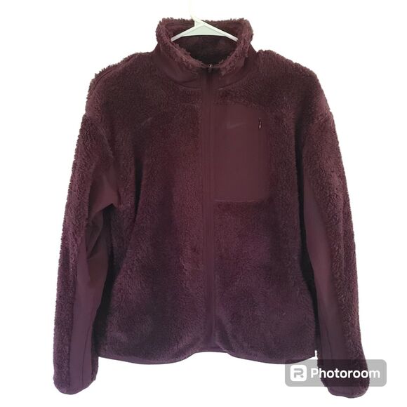 Nike Women's Therma Sherpa Fleece Full Zip Jacket Burgundy Sz Medium AR7406-652 - Picture 1 of 14